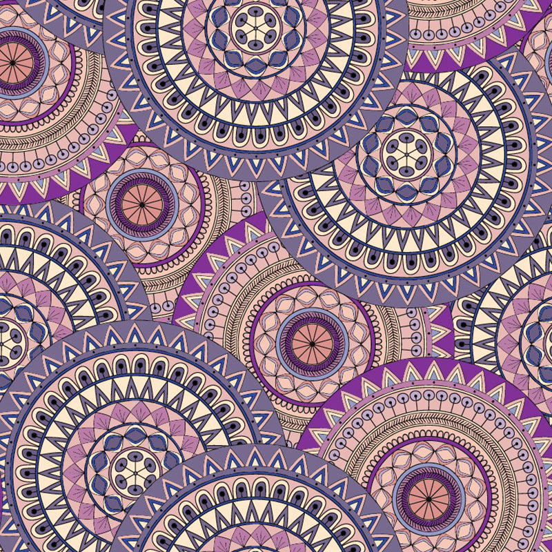Boho Floral Circles Wall Mural Decal Purple Moisture Resistant Wall Covering for Bedroom