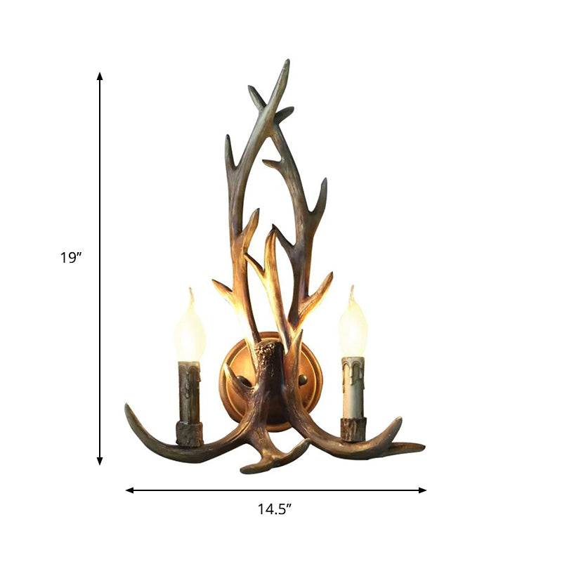 Open Bulb Wall Lamp with Deer Horn Resin 1 Light Lodge Country Sconce Light for Kitchen
