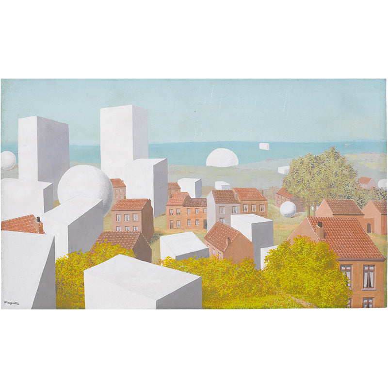 Orange-gelbe surrealistische Tapetenwandbilder in Originalgröße, Küstenstadtmalerei, Wanddekoration für Zuhause