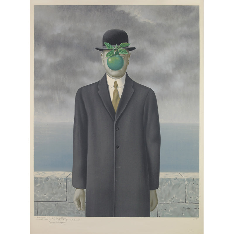 Smooth Whole Grey-Green Murals Surreal Rene The Son of Man Painting Wall Decor, Optional Size