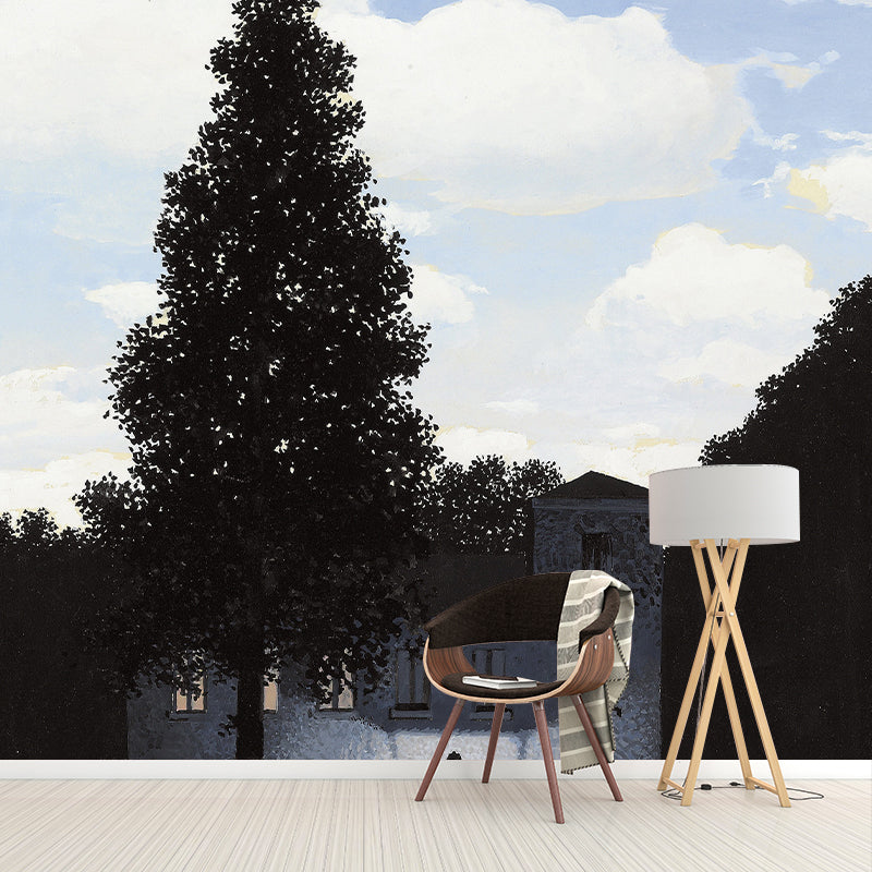 Big Surrealist Wall Covering Murals Black-Blue The Empire of Light Wall Art, Made to Measure