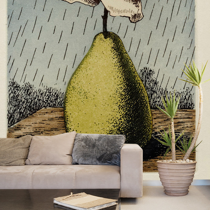 Giant Surrealist Wall Paper Murals Grey-Yellow Pear Vase with Blossom Rose Wall Covering, Size Optional