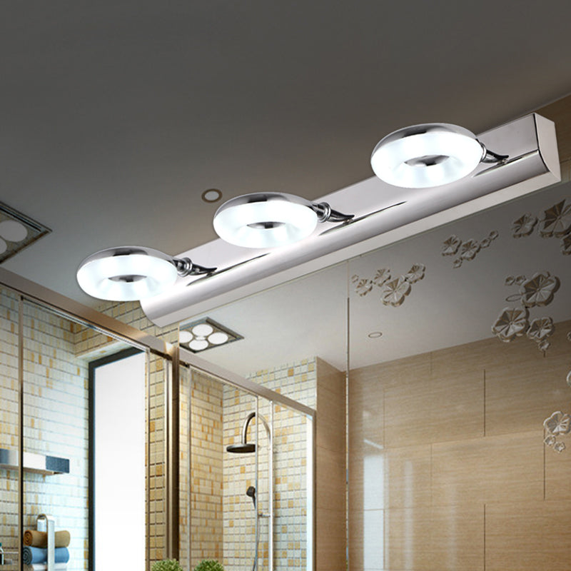 2/3 Heads Bathroom Wall Lighting with Circular Acrylic Shade Silver Finish Vanity Light in Warm/White Lighting