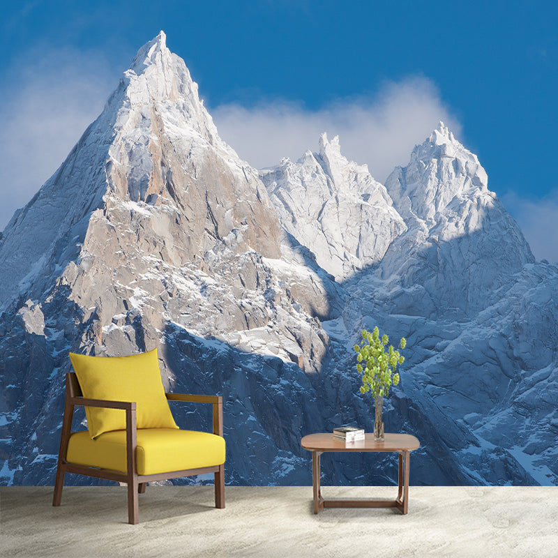 Beautiful Snow Peaks Wallpaper Murals for Living Room Winter Scenery Wall Art, Custom Size