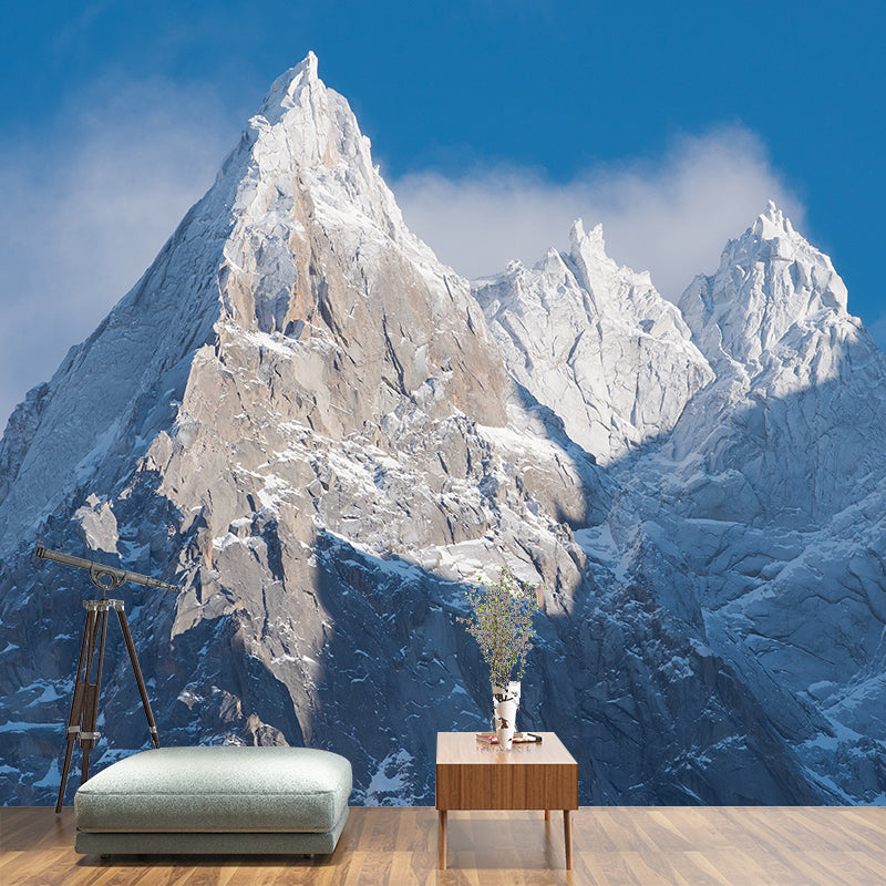 Beautiful Snow Peaks Wallpaper Murals for Living Room Winter Scenery Wall Art, Custom Size