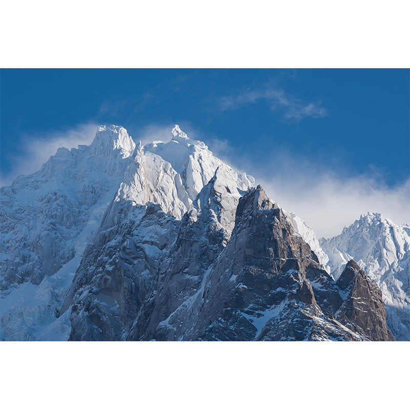 Blue-White Mountain Peaks Murals Snow Landscape Modern Moisture Resistant Wall Covering