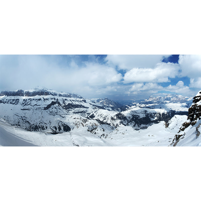 Cloudy Snow Mountain Wall Murals Blue-White Contemporary Wall Decor for Living Room