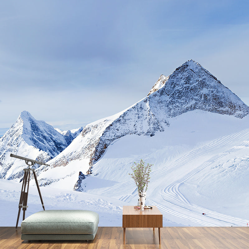 Washable Snowy Mountain Road Murals Custom Modern Style Wall Decor for Living Room