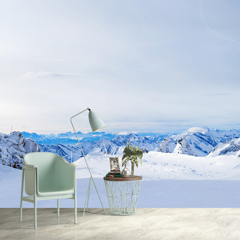 Washable Snowy Mountain Road Murals Custom Modern Style Wall Decor for Living Room