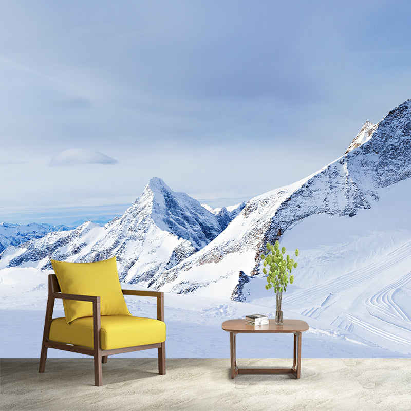 Washable Snowy Mountain Road Murals Custom Modern Style Wall Decor for Living Room