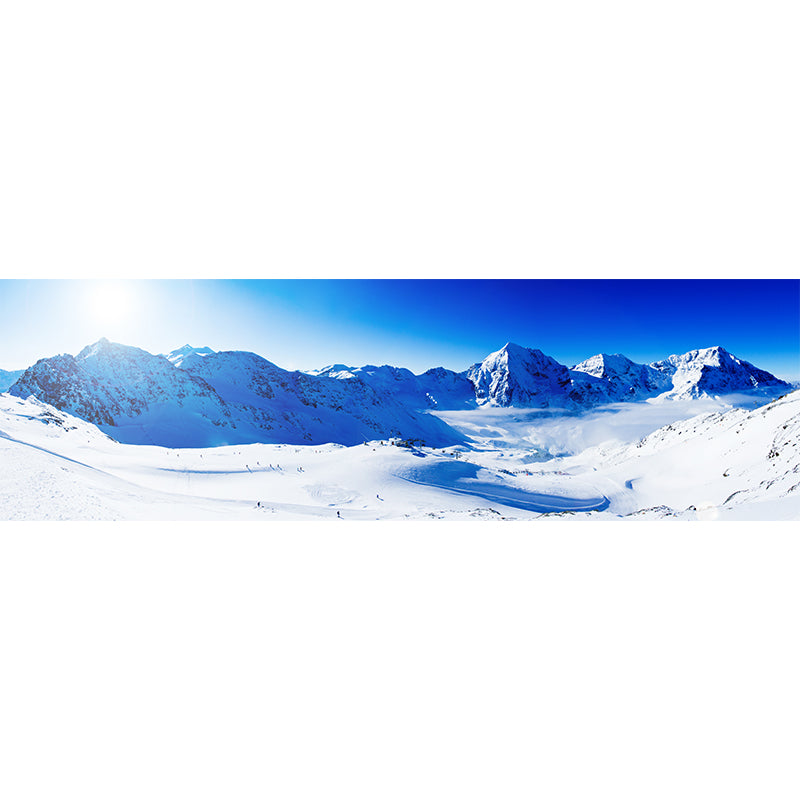 Blue-White Snow Scene Mural Decal Skiing Contemporary Waterproof Wall Art for Living Room