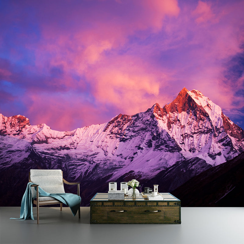 Enchanting Dusky Snow Mountain Murals for Living Room, Pink-Blue-Purple, Made to Measure