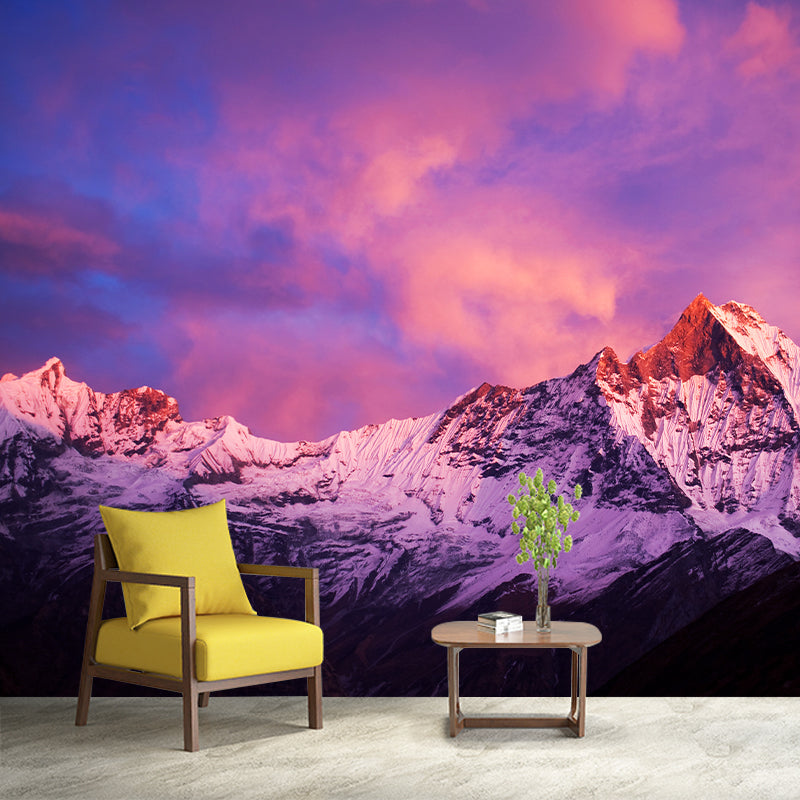 Enchanting Dusky Snow Mountain Murals for Living Room, Pink-Blue-Purple, Made to Measure