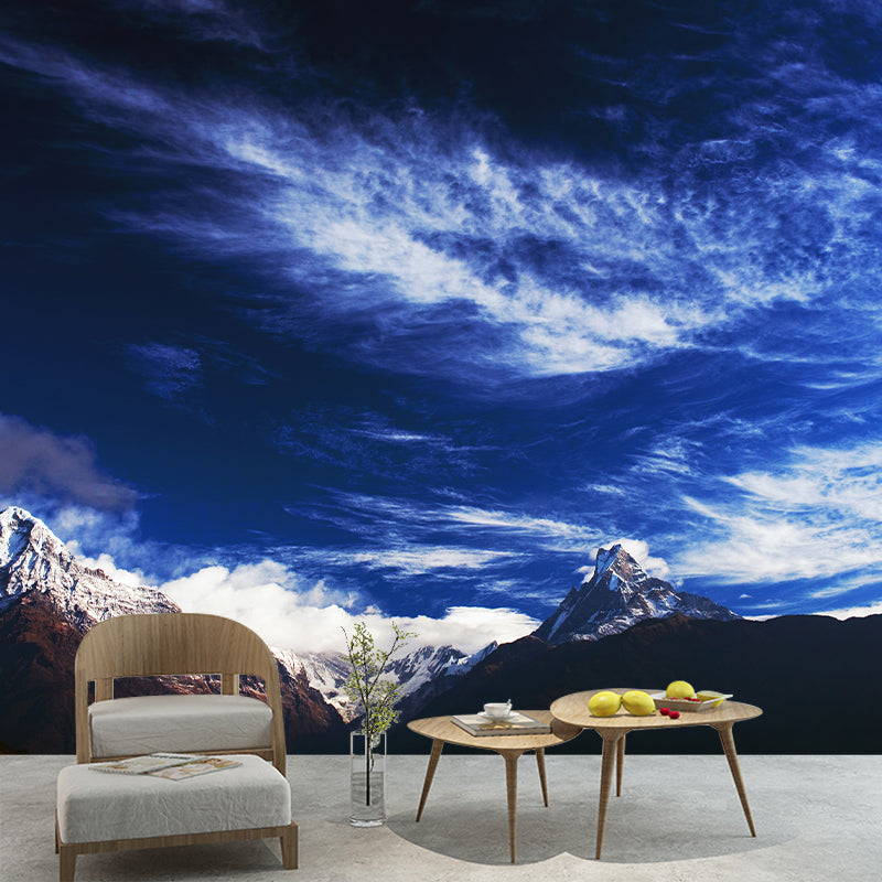 Modern Snow Mountain Sky Mural Wallpaper Blue-White Waterproof Wall Decor for Bedroom