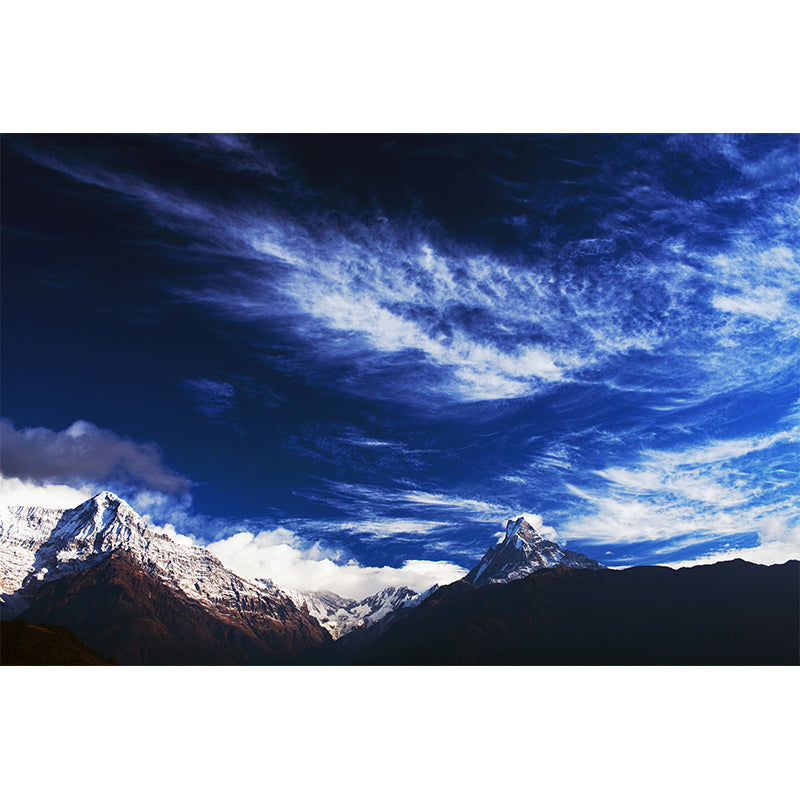 Modern Snow Mountain Sky Mural Wallpaper Blue-White Waterproof Wall Decor for Bedroom