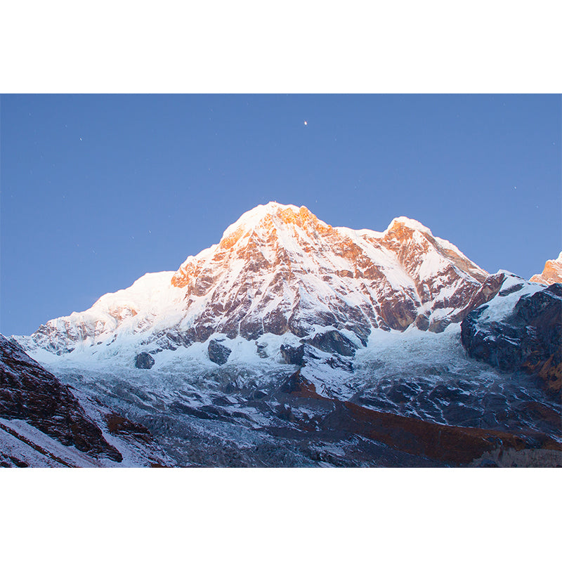 Snow Mountain Looking-Up Mural in Blue-Brown Modern Style Wall Covering for Accent Wall