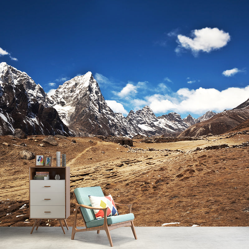 Personalized Photography Modern Mural with Exposed Soil in Melting Mountain Pattern, Blue-Brown