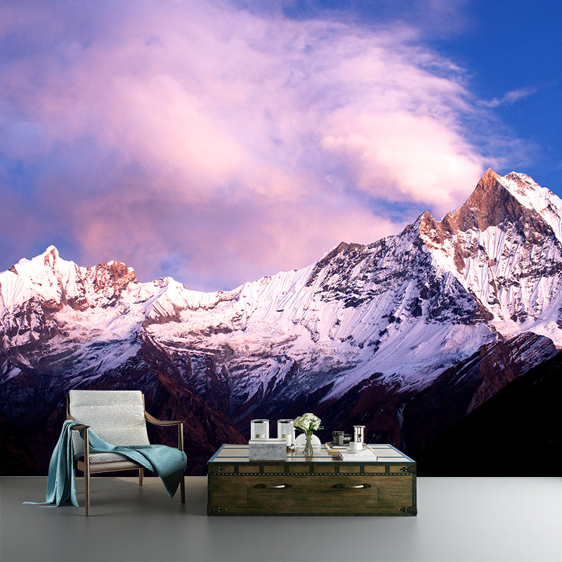 Pink-Blue Contemporary Wall Murals Whole Dark Snow Mountain and Sunny Sky Wall Art for Home