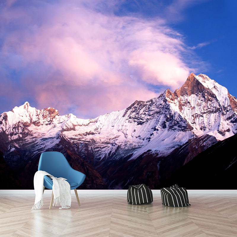 Pink-Blue Contemporary Wall Murals Whole Dark Snow Mountain and Sunny Sky Wall Art for Home