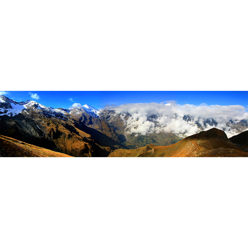 Modern Cloudy Melting Mountain Mural Blue-Brown Stain Resistant Wall Decor for Home