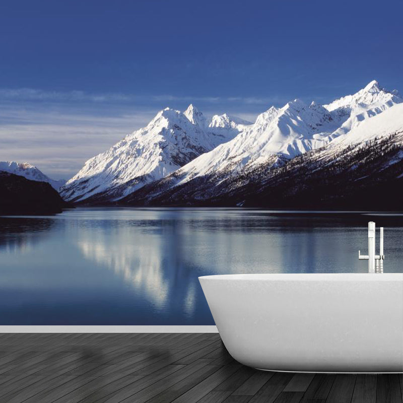 Tranquil Lake Landscape Wall Mural for Home Snowy Mountain Wall Art, Customized Size