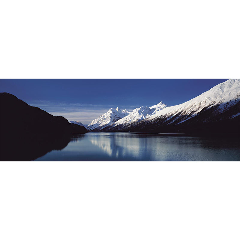 Tranquil Lake Landscape Wall Mural for Home Snowy Mountain Wall Art, Customized Size