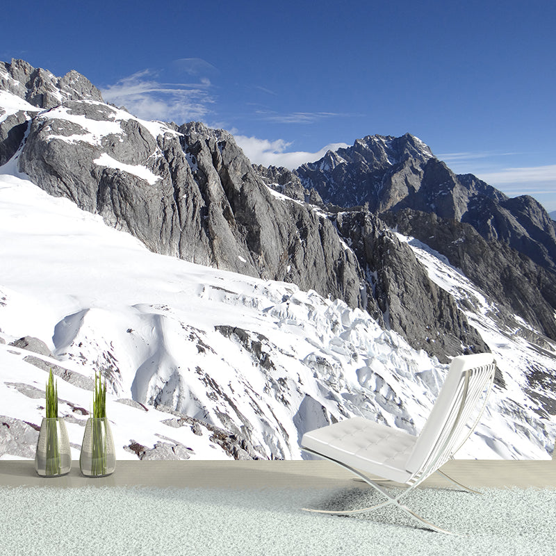 Modern Snow Mountain Slope Murals Grey-White Waterproof Wall Covering for Living Room