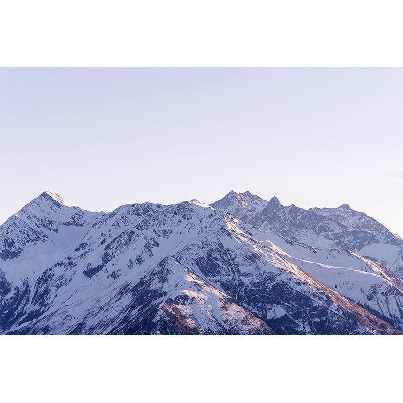 Peaks of Snowy Mountains Mural Contemporary Smooth Wall Covering in Grey and White