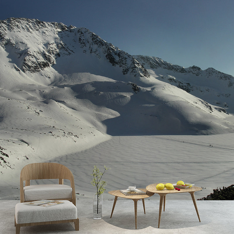 Large Modernist Wall Paper Murals Grey-White Sunrise in Snow Mountains Wall Art, Custom Made