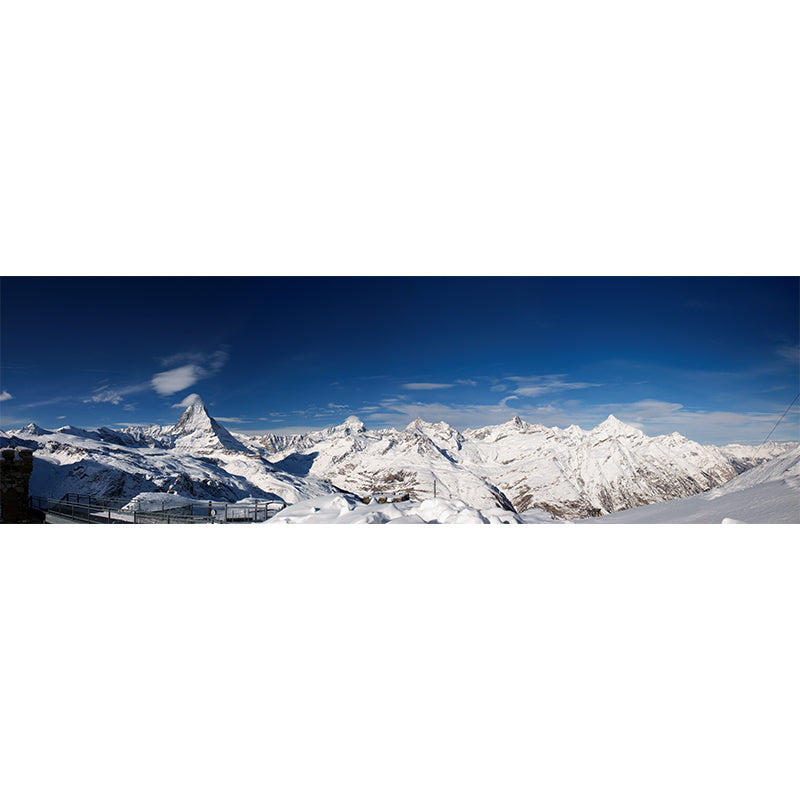 Photography Snow Mountain Overlook Mural for Living Room, Blue-White, Custom Printed