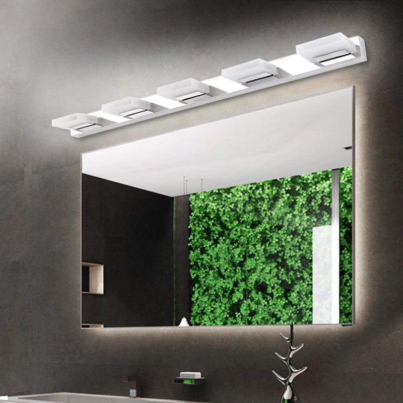 2/3/5 Lights Bathroom Vanity Light with Brick Acrylic Shade Chrome Wall Mounted Sconce in Warm/White Light