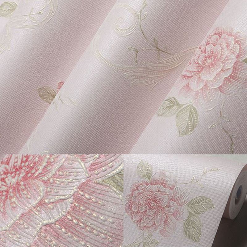Country Blooming Peony Wallpaper Non-Woven Waterproofing Light-Color Wall Decor for Home