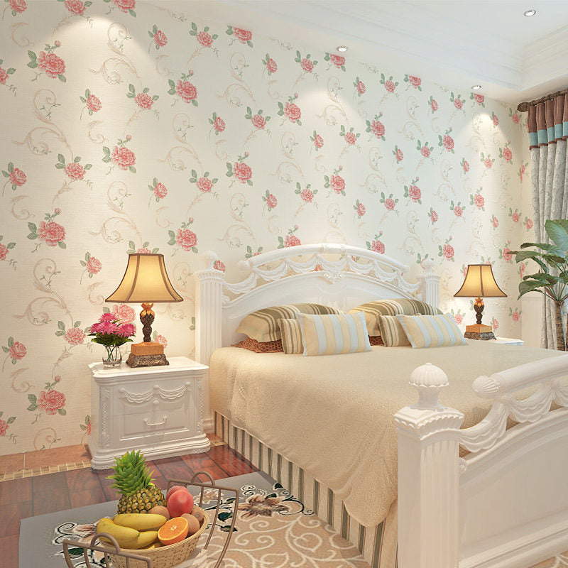 Papier peint intissé avec pivoines en fleurs, décoration murale imperméabilisante de couleur claire pour la maison