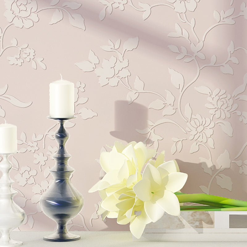 Flower Printed Wallpaper Roll Rustic Semi-Gloss Wall Covering in Pastel Color for Girls Room