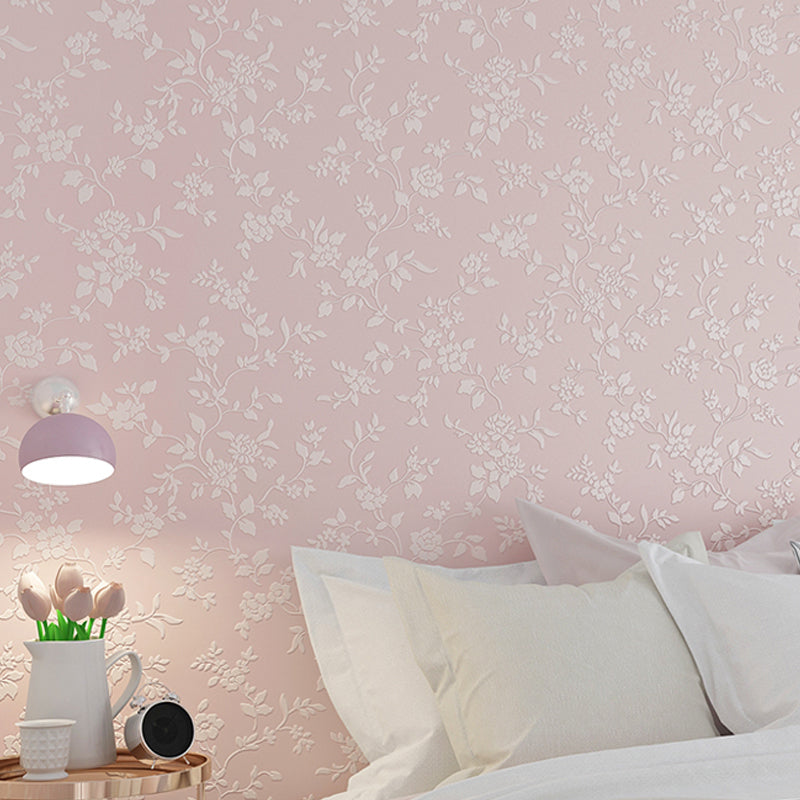 Flower Printed Wallpaper Roll Rustic Semi-Gloss Wall Covering in Pastel Color for Girls Room