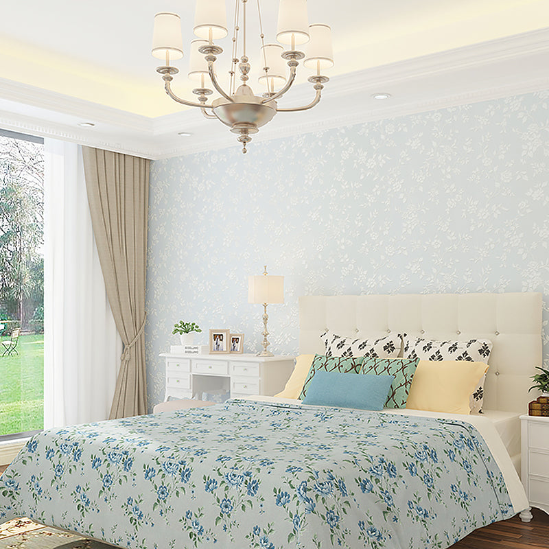 Flower Printed Wallpaper Roll Rustic Semi-Gloss Wall Covering in Pastel Color for Girls Room