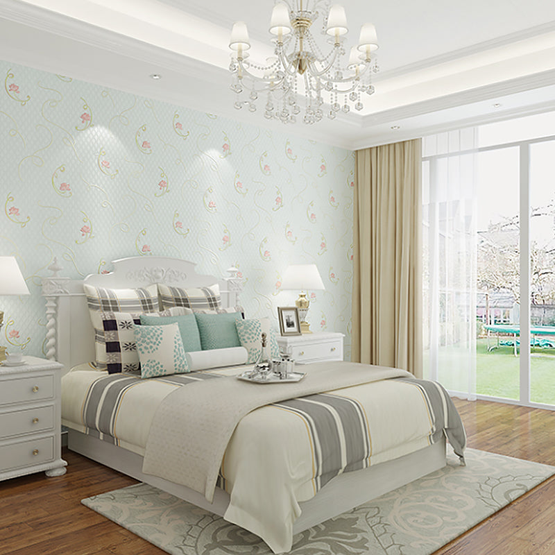 Rural Flower Lotus Wallpaper Roll Soft Color Stain Resistant Wall Art for Bedroom