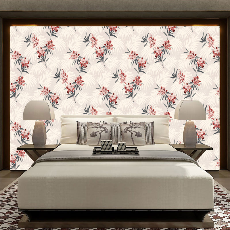 Rustic Leafy Flower Wallpaper Roll Yellow-Red Water Resistant Wall Decor for Bedroom