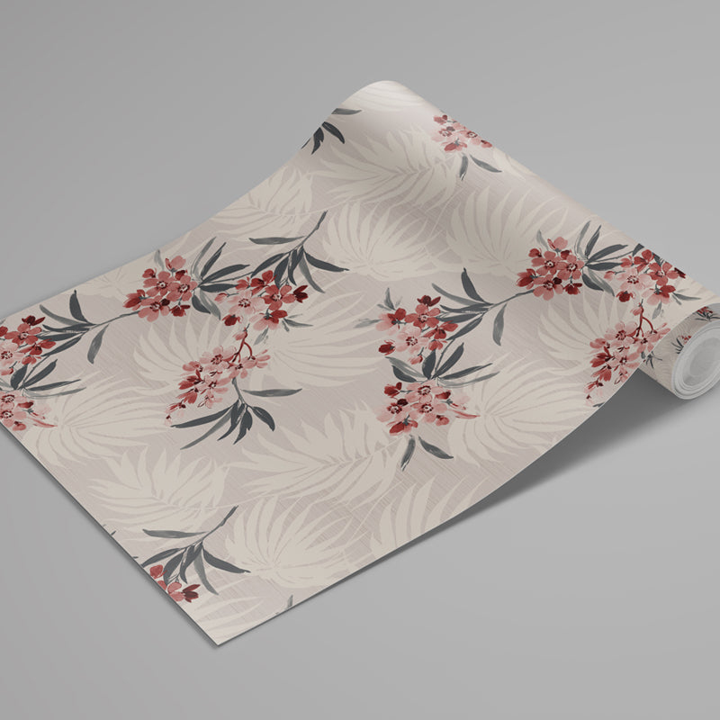 Rustic Leafy Flower Wallpaper Roll Yellow-Red Water Resistant Wall Decor for Bedroom