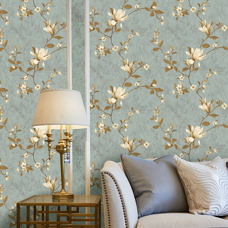 Non-Woven Unpasted Wallpaper Countryside Magnolia Print Wall Covering for Living Room
