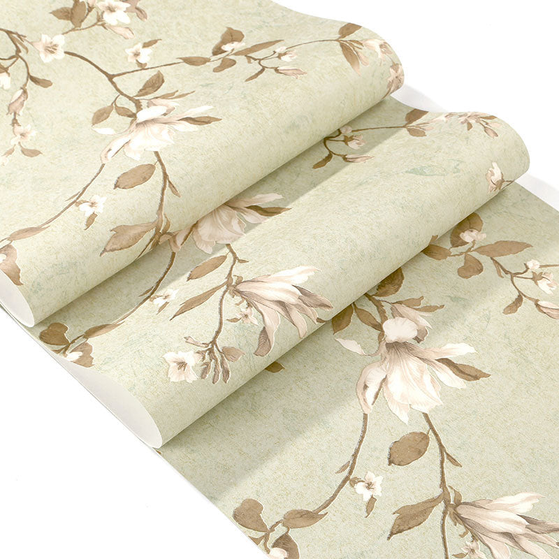 Non-Woven Unpasted Wallpaper Countryside Magnolia Print Wall Covering for Living Room