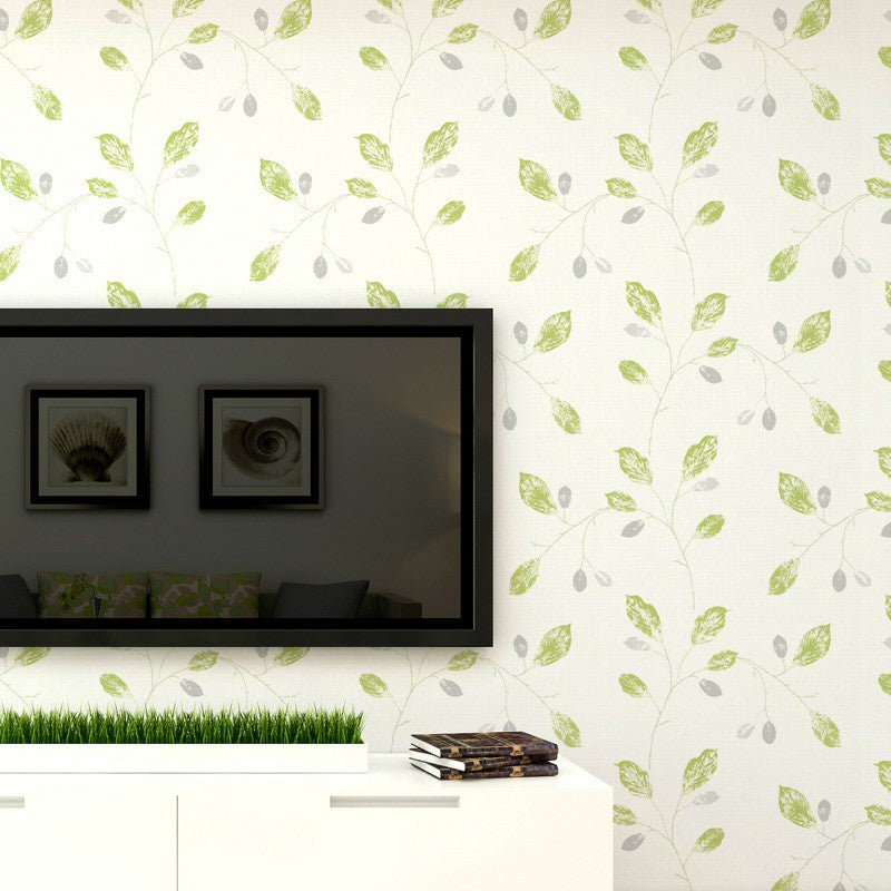 Plants Leaf Wallpaper Roll Country Style Smooth Wall Art in Light Color for Home