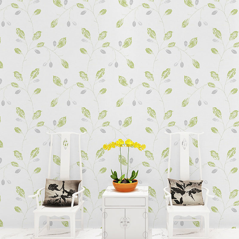 Plants Leaf Wallpaper Roll Country Style Smooth Wall Art in Light Color for Home