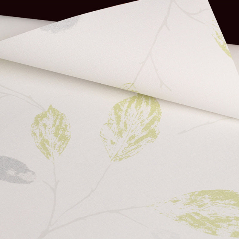 Plants Leaf Wallpaper Roll Country Style Smooth Wall Art in Light Color for Home