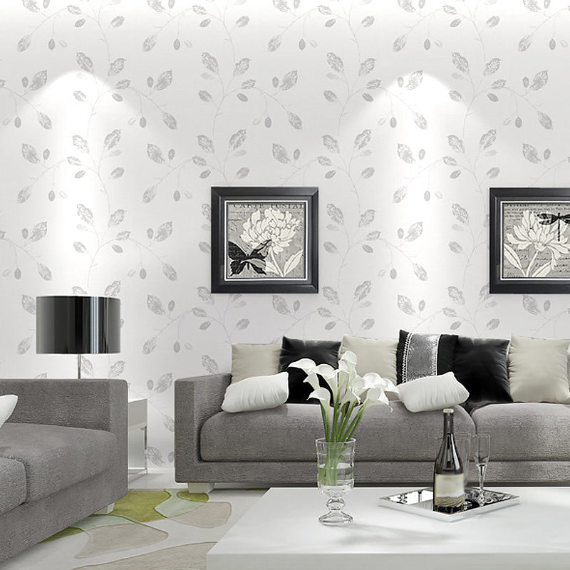 Plants Leaf Wallpaper Roll Country Style Smooth Wall Art in Light Color for Home