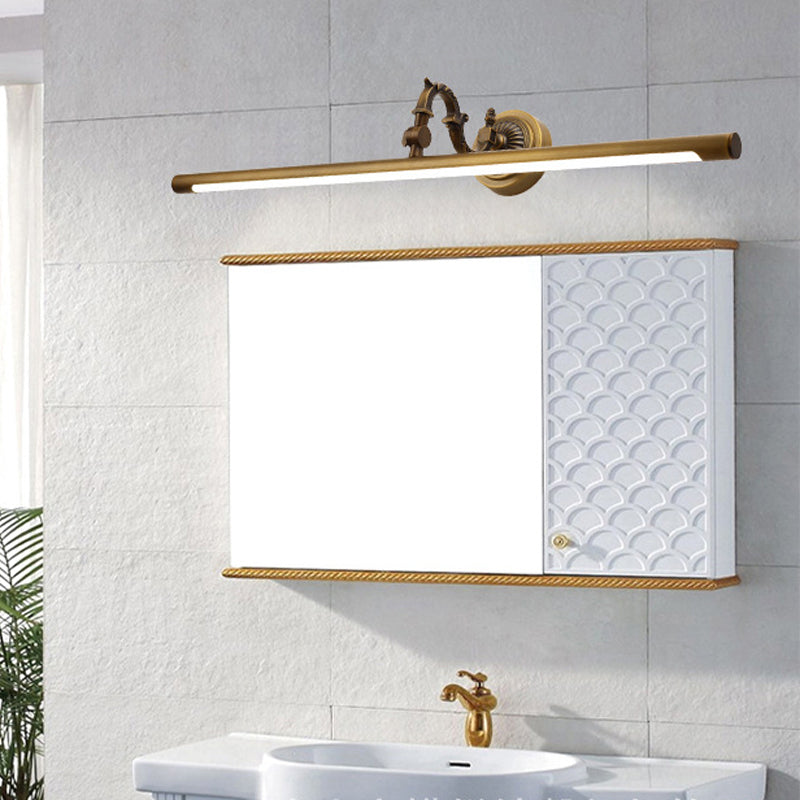 Metálico tubular pared apliqué vintage de 14 "/18" W LED LED de pared de tocador con brazo curvado en latón para el baño