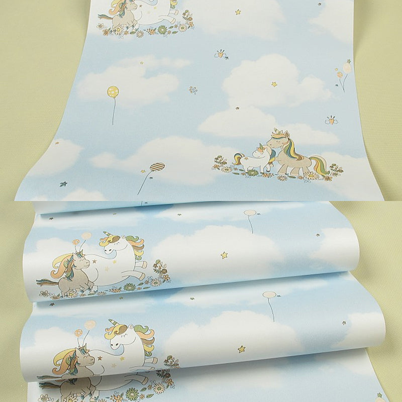 Papier peint licorne de dessin animé mignon pour chambre d'enfant, couleur douce, 31' L x 20,5" W