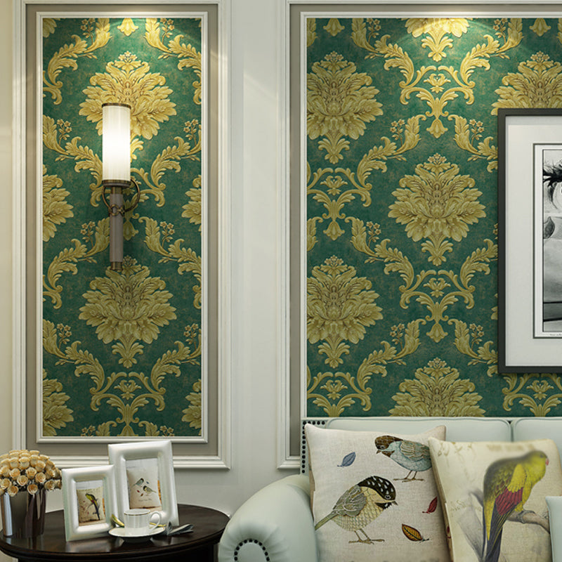 Nostalgic Damask Wallpaper Roll Dark Color Floral Print Wall Covering for Living Room