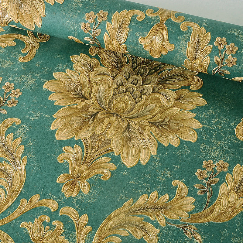 Nostalgic Damask Wallpaper Roll Dark Color Floral Print Wall Covering for Living Room