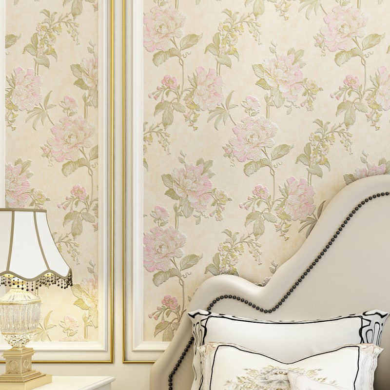 Country Peony Wallpaper Roll Dark Color Living Room Wall Covering, 33' L x 20.5" W